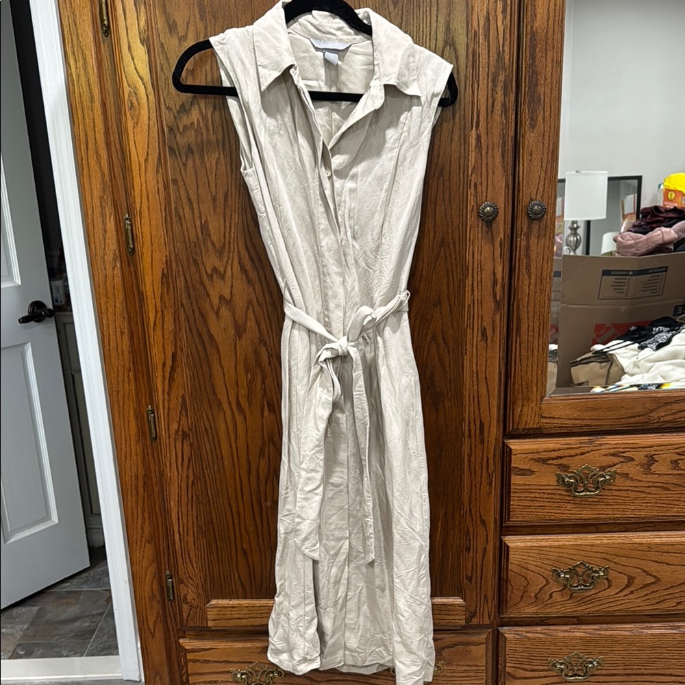 H&M tan belted midi dress